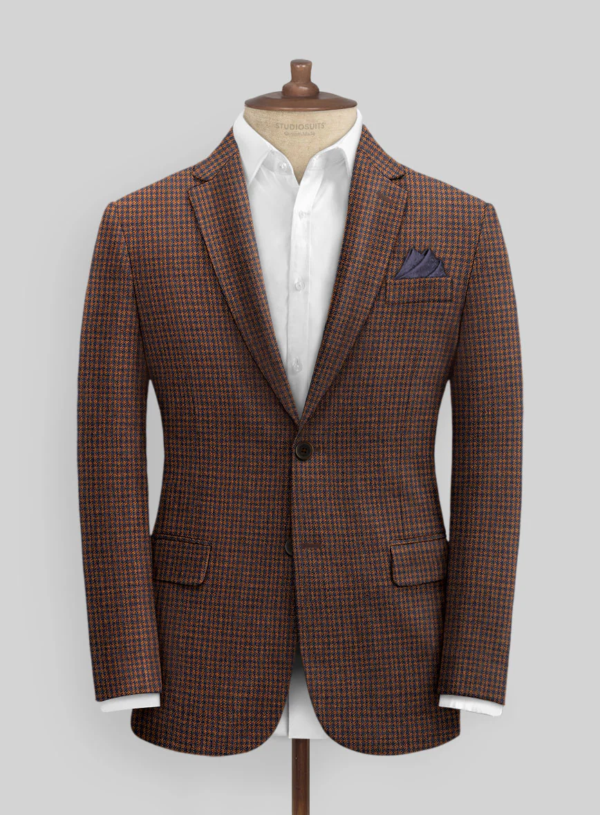 Italian Dark Brown Houndstooth Tweed Jacket