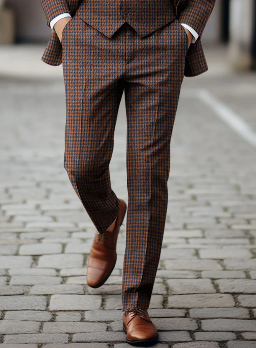 Italian Dark Brown Houndstooth Tweed Pants - Image 2