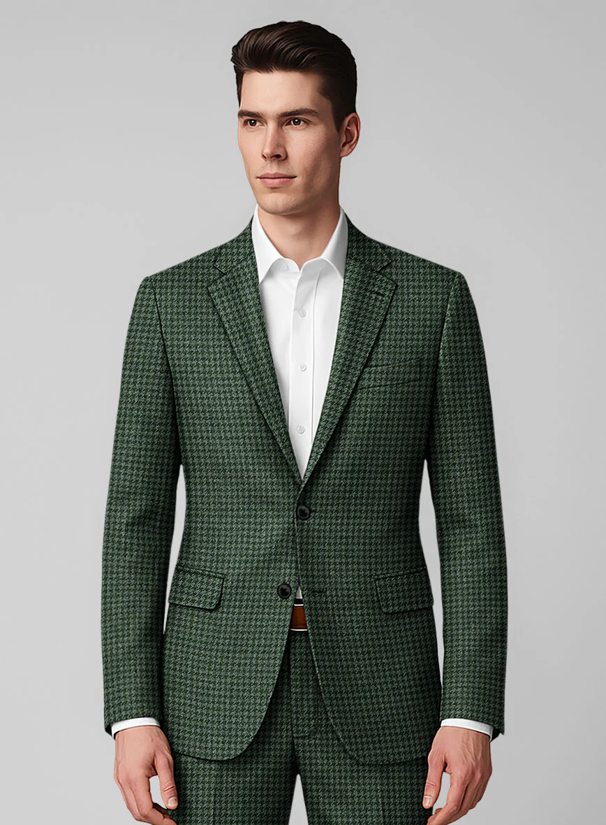 Italian Forest Green Houndstooth Tweed Jacket - Image 2