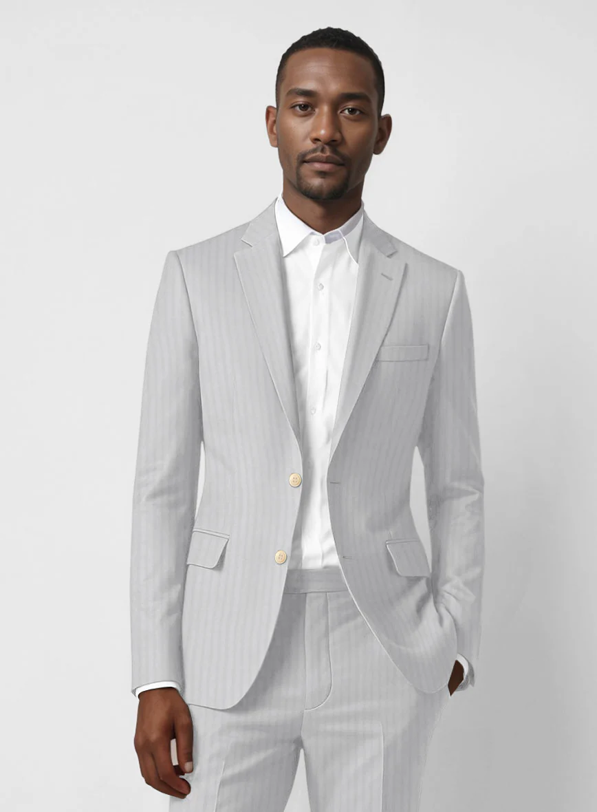 Italian Gray Herringbone Cotton Jacket - Image 2