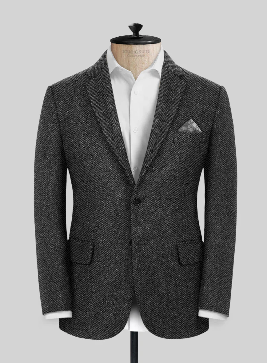 Italian Highlander Charcoal Herringbone Tweed Jacket