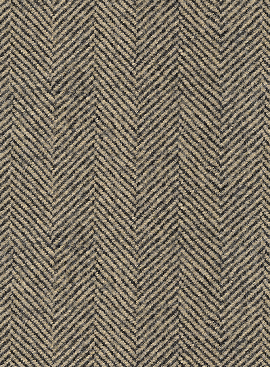 Italian Highlander Stone Beige Herringbone Tweed Pea Coat - Image 3