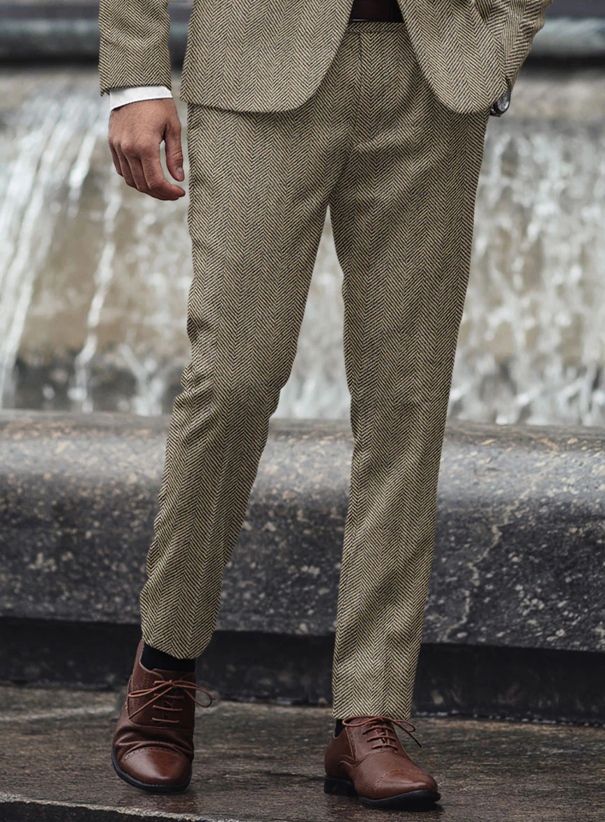 Italian Highlander Stone Beige Herringbone Tweed Suit - Image 6
