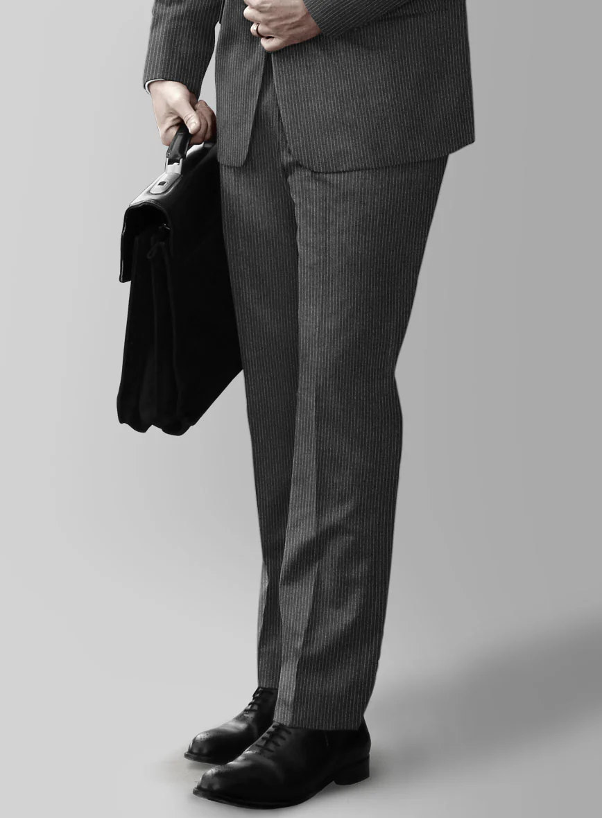 Italian Jague Dark Gray Pinstripe Flannel Suit - Image 4