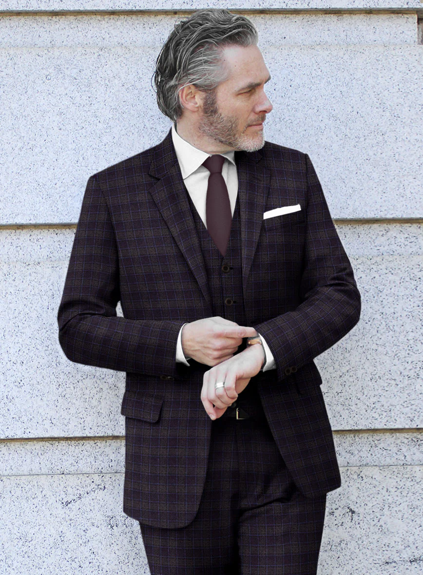 Italian Lark Purple Checks Flannel Suit - Image 4