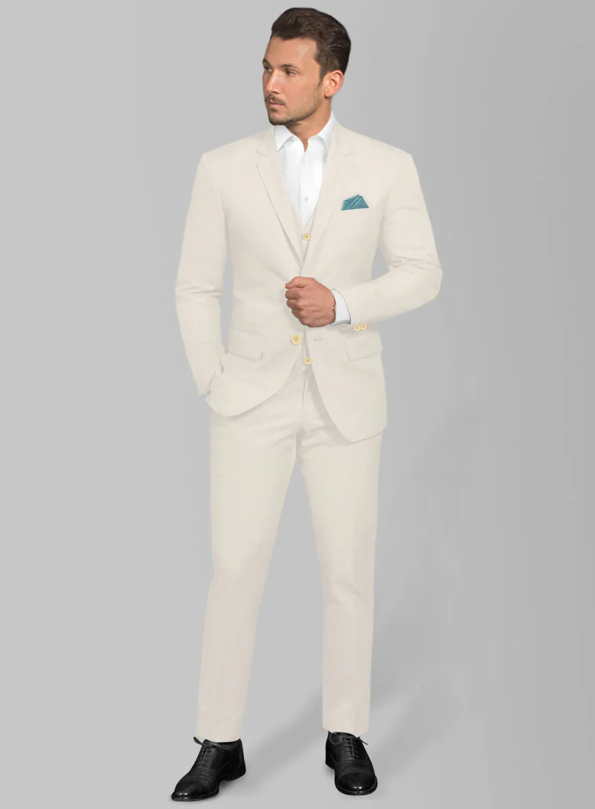 Italian Light Beige Cotton Stretch Suit - Image 2