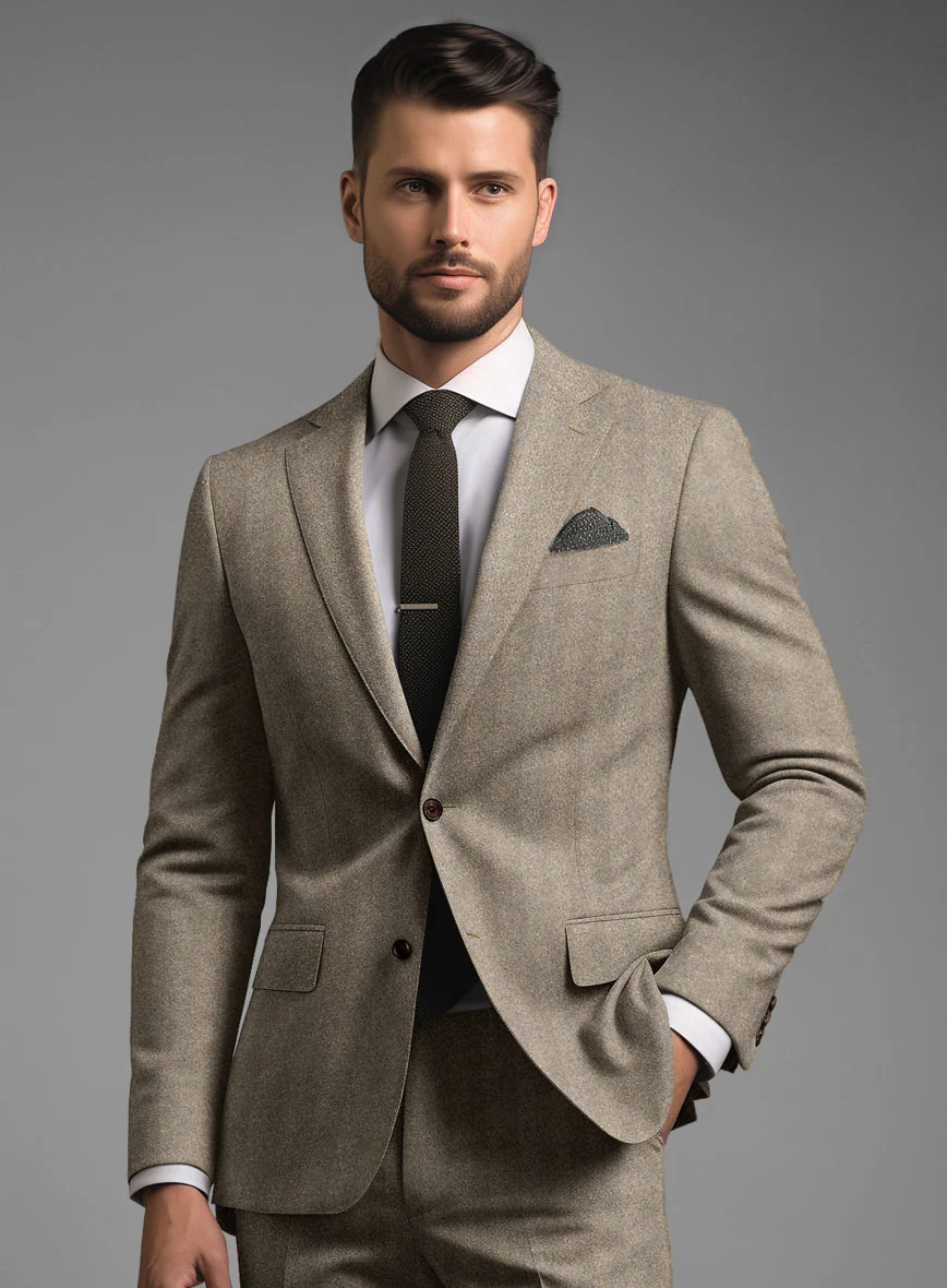 Italian Light Brown Herringbone Flannel Jacket - Image 2