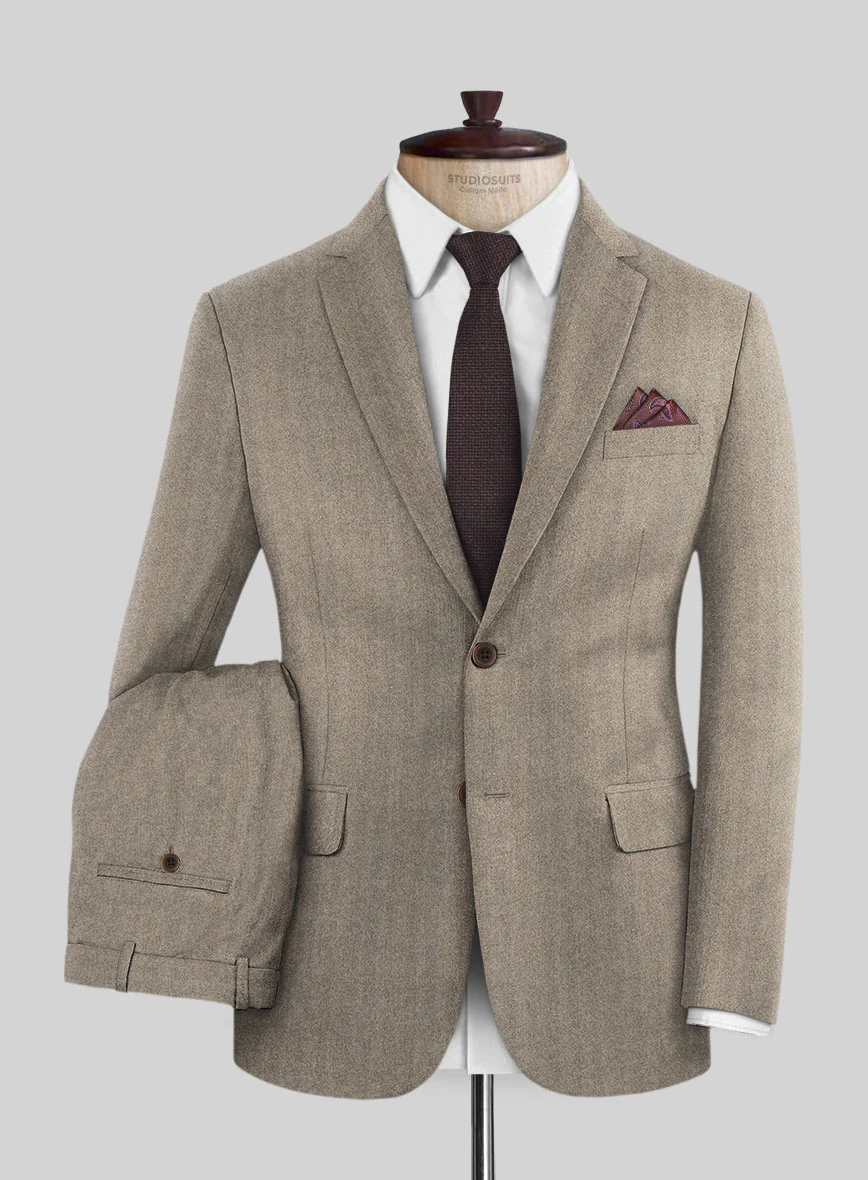 Italian Light Brown Herringbone Flannel Suit
