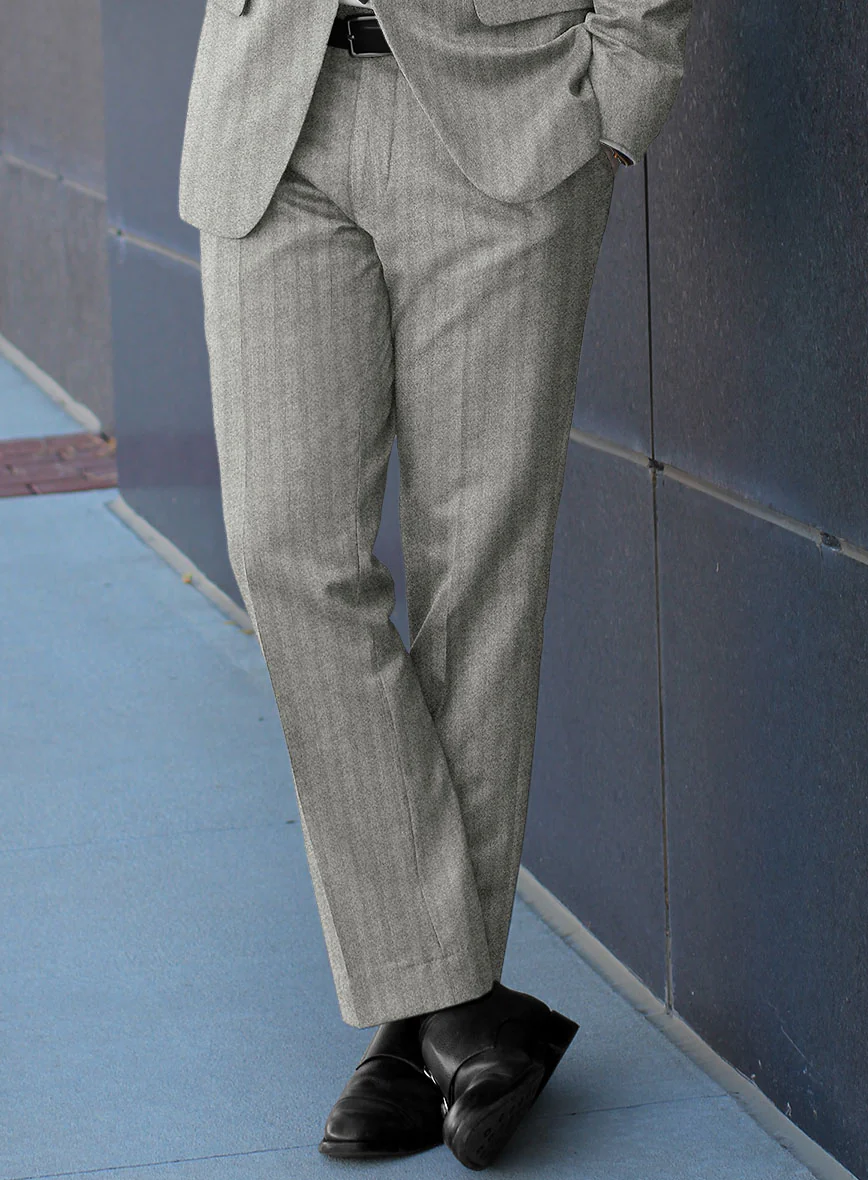 Italian Light Gray Herringbone Flannel Pants - Image 2