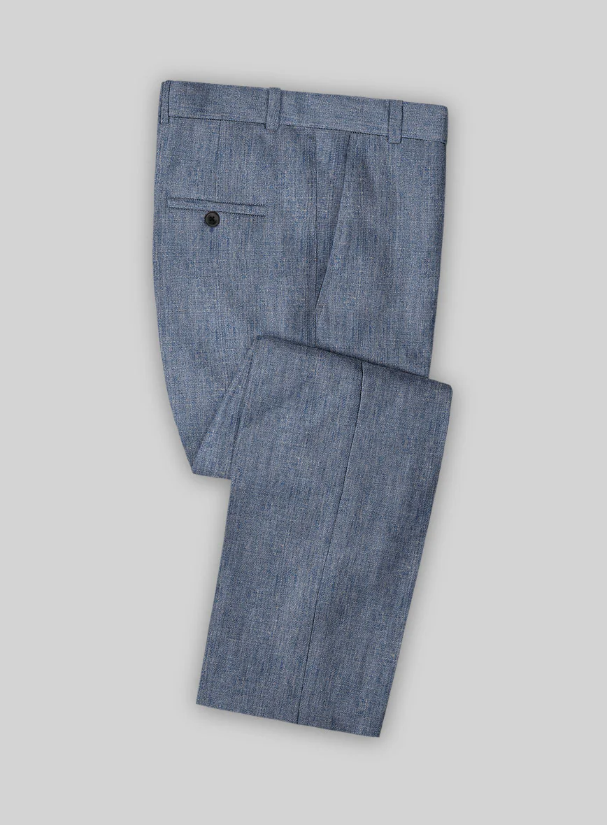 Italian Linen Artisanal Light Blue Pants - Image 2