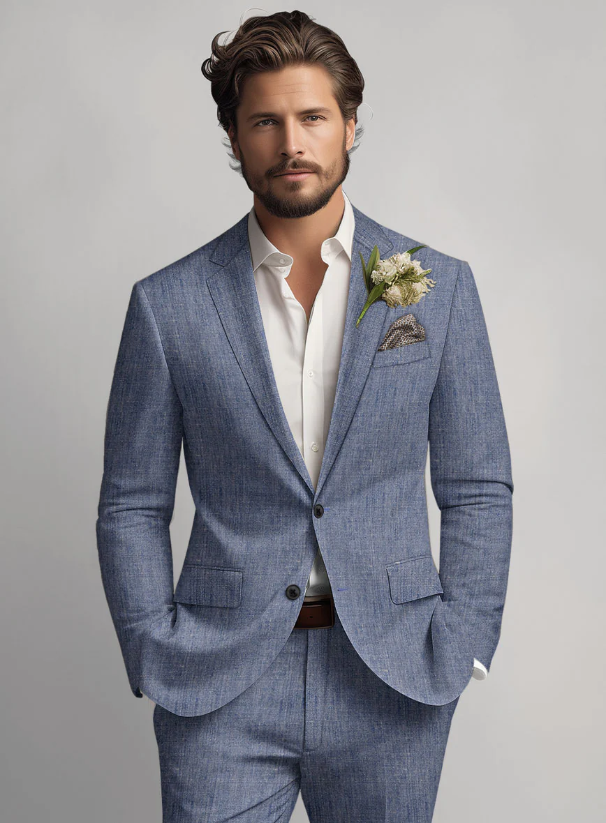 Italian Linen Artisanal Light Blue Suit - Image 4