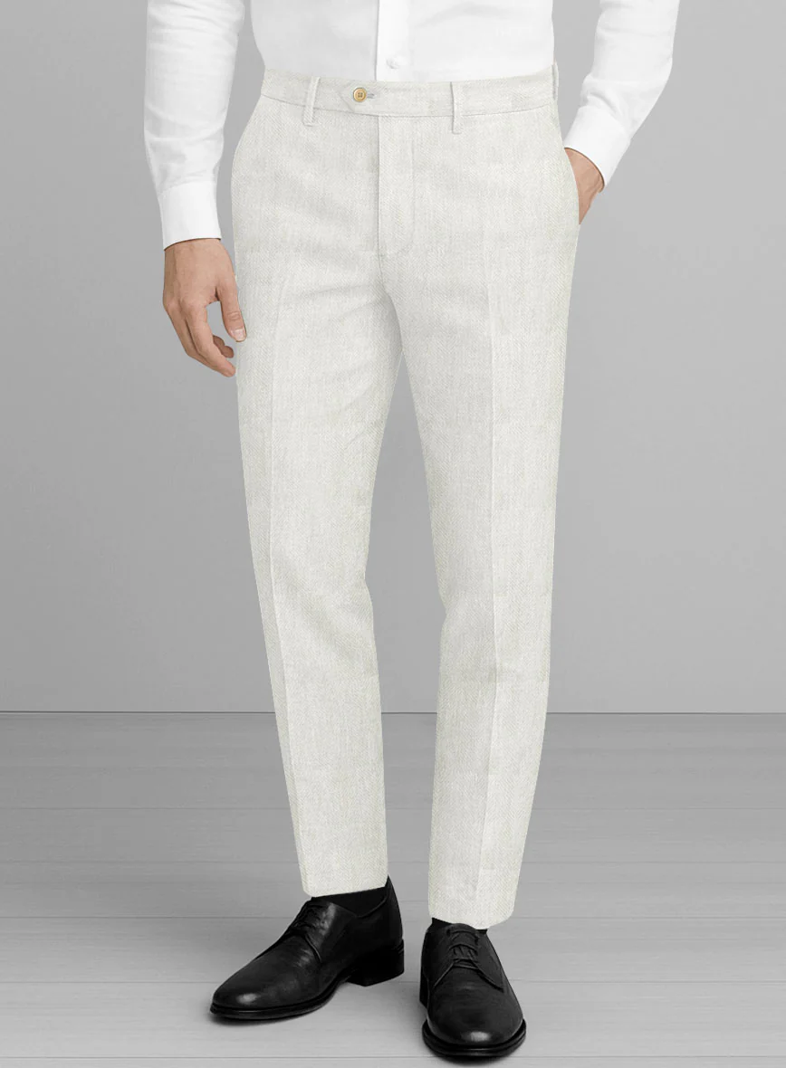 Italian Linen Avorio Herringbone Pants