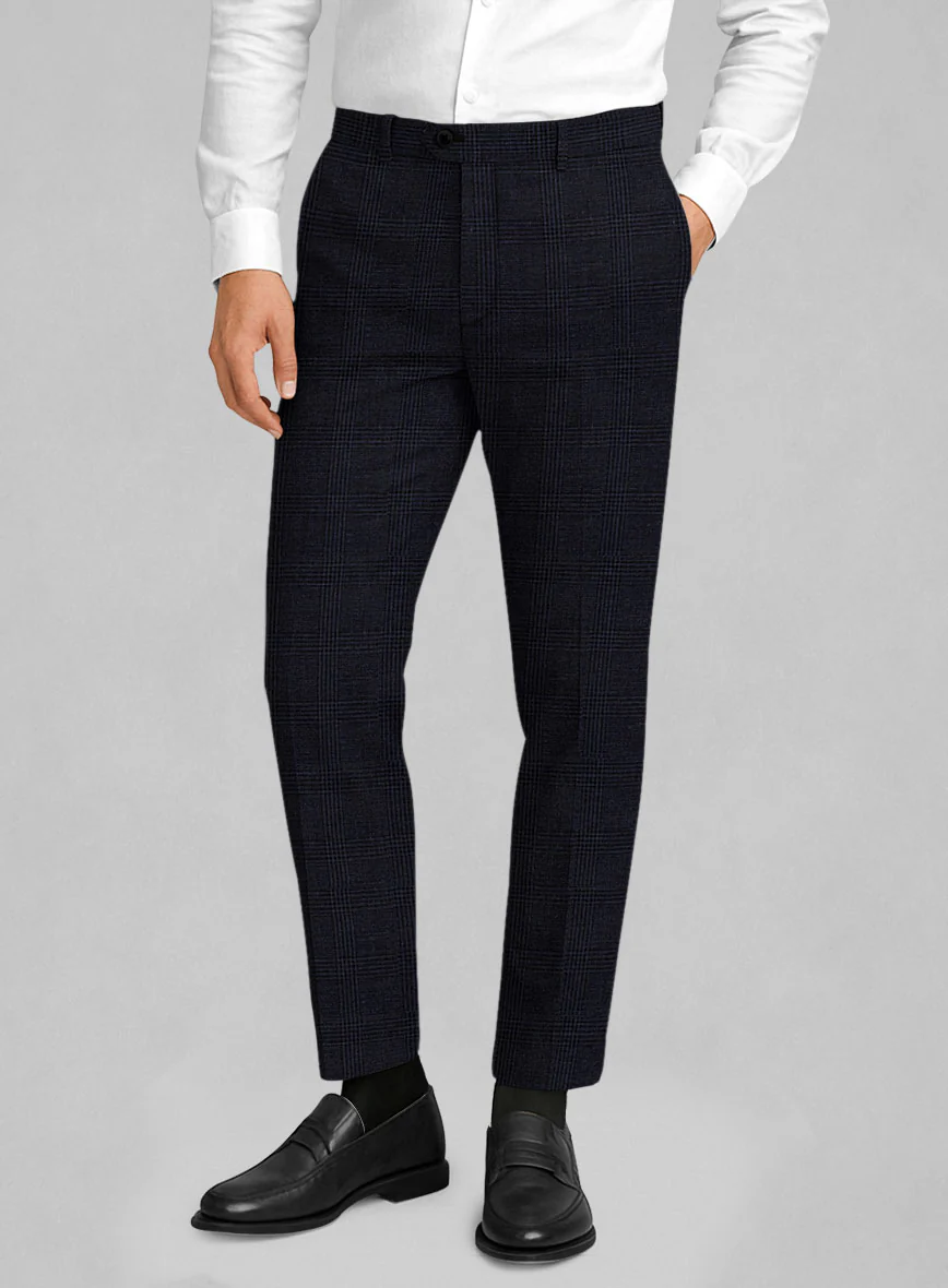 Italian Linen Dark Navy Glen Check Pants