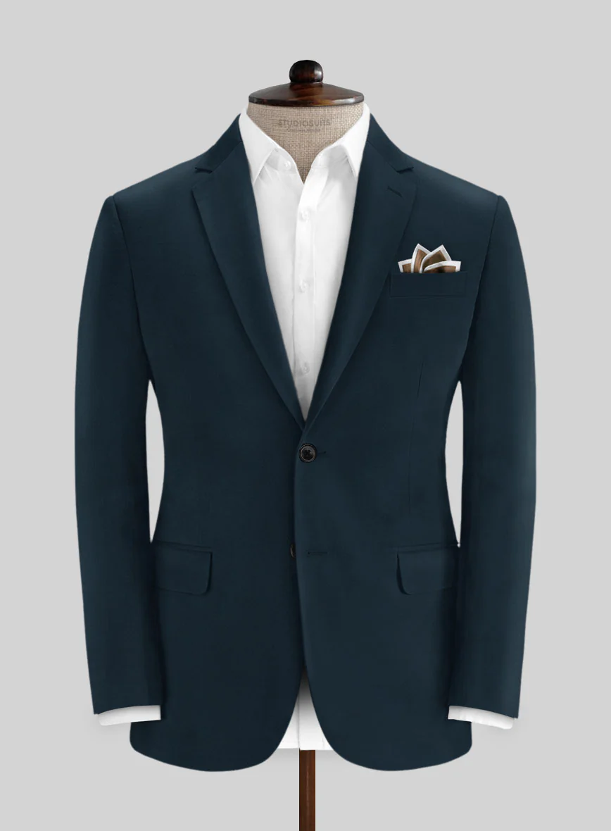 Italian Marine Blue Cotton Stretch Suit - Image 3