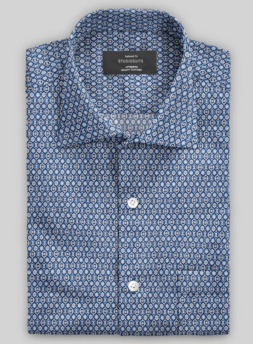 Italian Medallion Blue Summer Linen Shirt