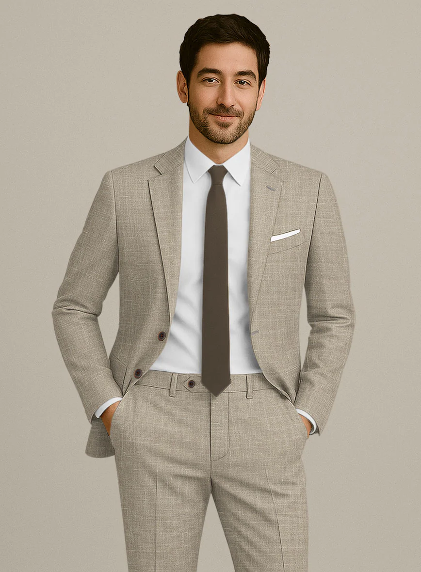 Italian Murano Beige Wool Linen Suit - Image 4
