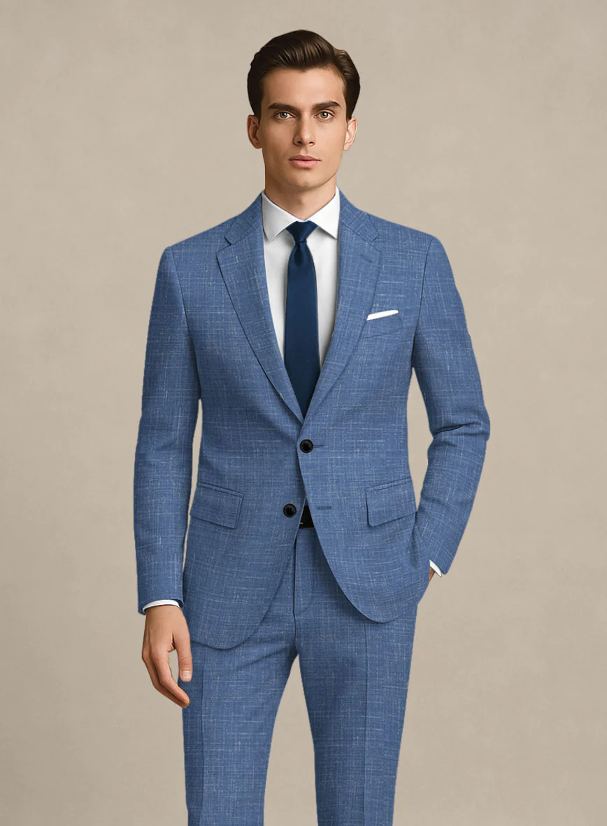 Italian Murano Cadel Blue Wool Linen Suit - Image 3