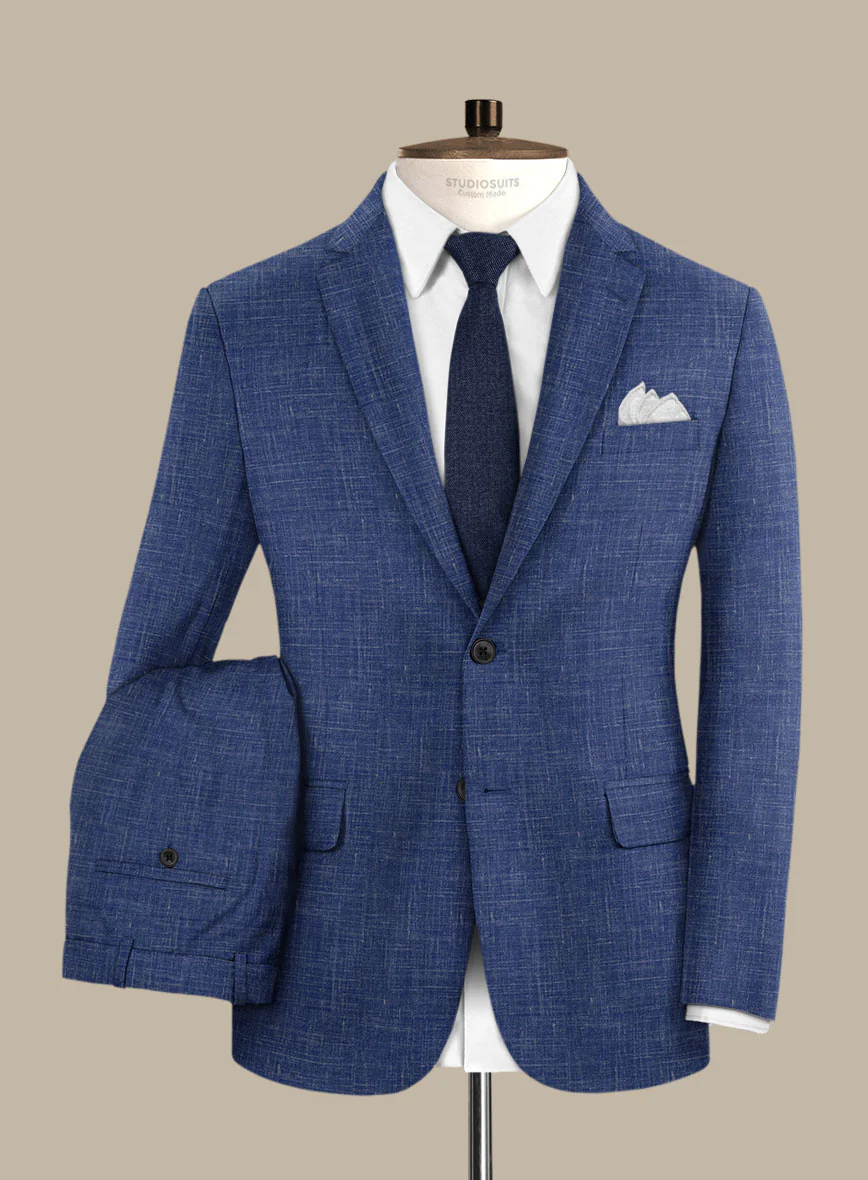 Italian Murano Cobalt Blue Wool Linen Suit - Image 2