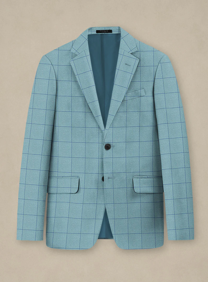 Italian Murano Domar Blue Wool Linen Silk Jacket
