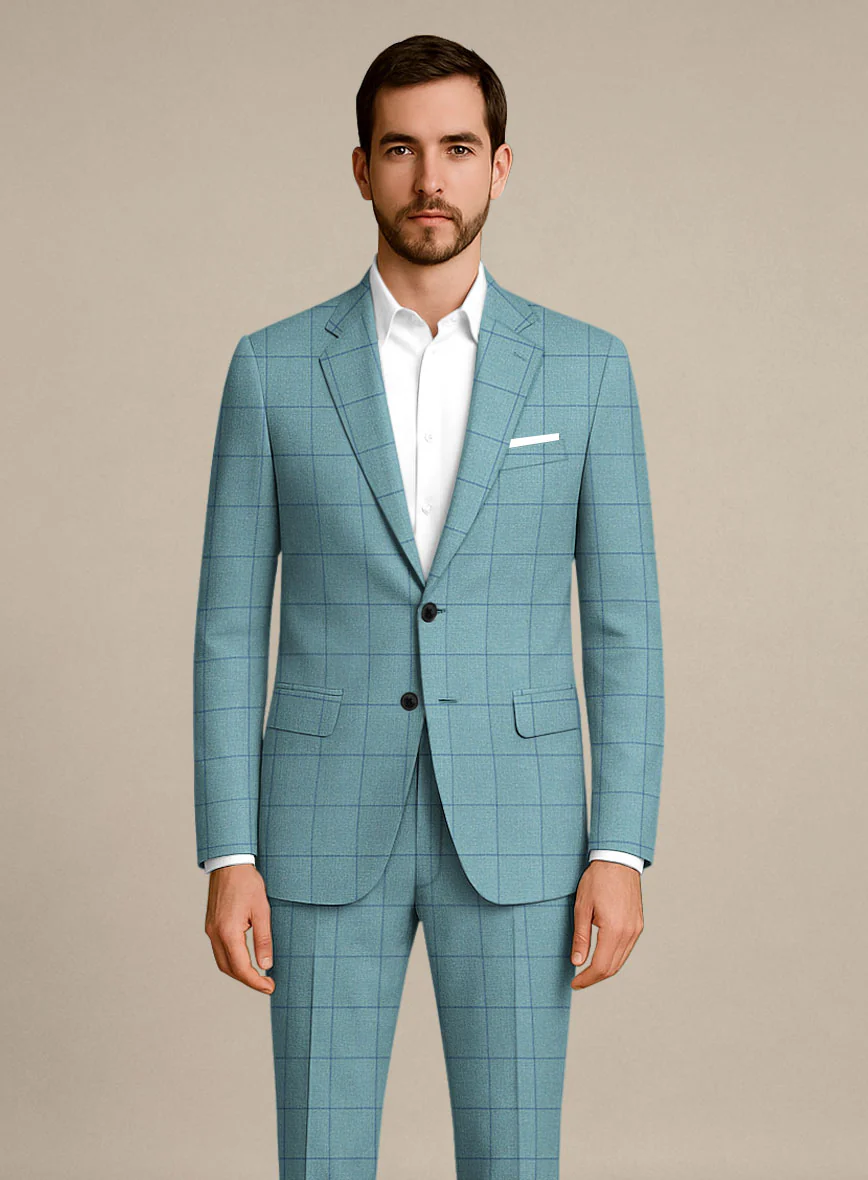 Italian Murano Domar Blue Wool Linen Silk Suit - Image 3