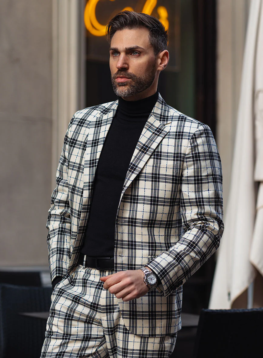 Italian Murano Ernio Checks Wool Linen Silk Jacket