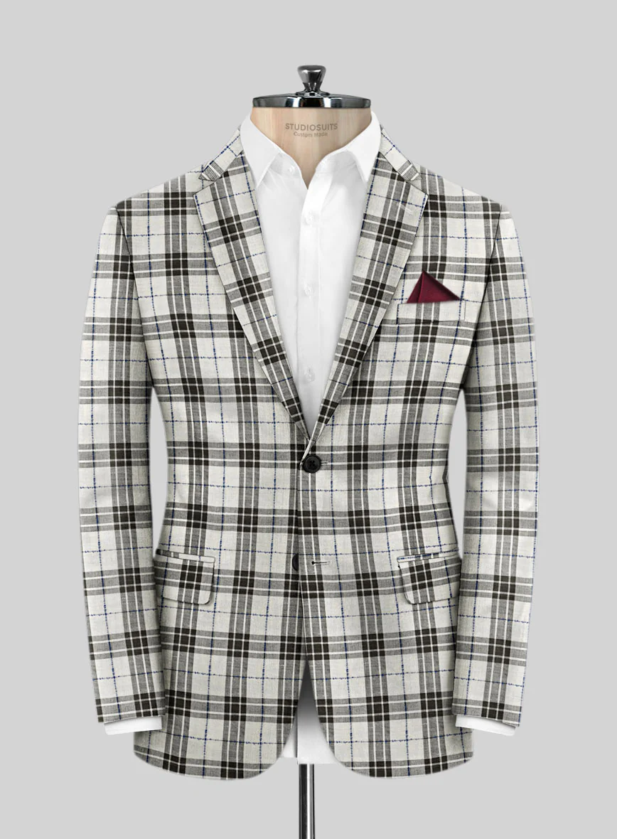 Italian Murano Ernio Checks Wool Linen Silk Jacket - Image 2