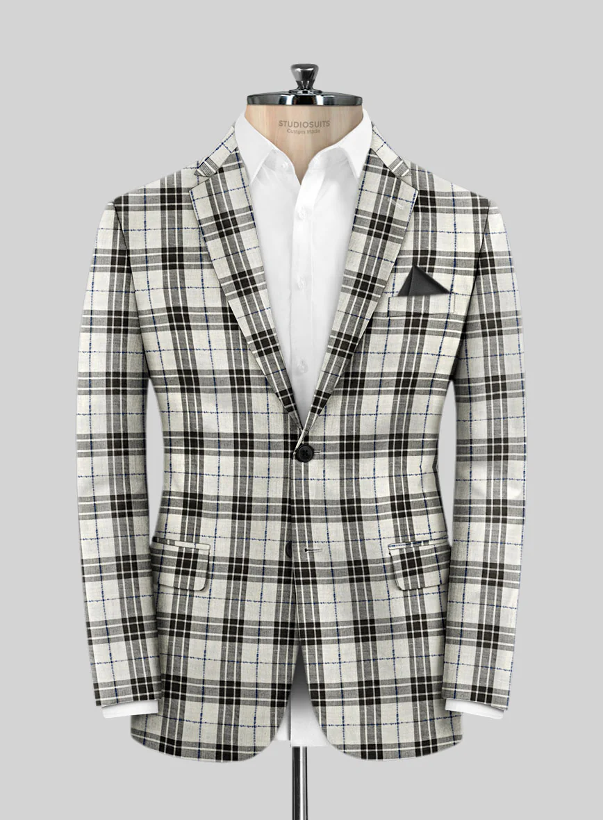 Italian Murano Ernio Checks Wool Linen Silk Suit - Image 5