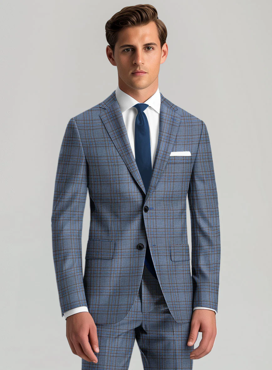 Italian Murano Herita Blue Wool Linen Suit - Image 3