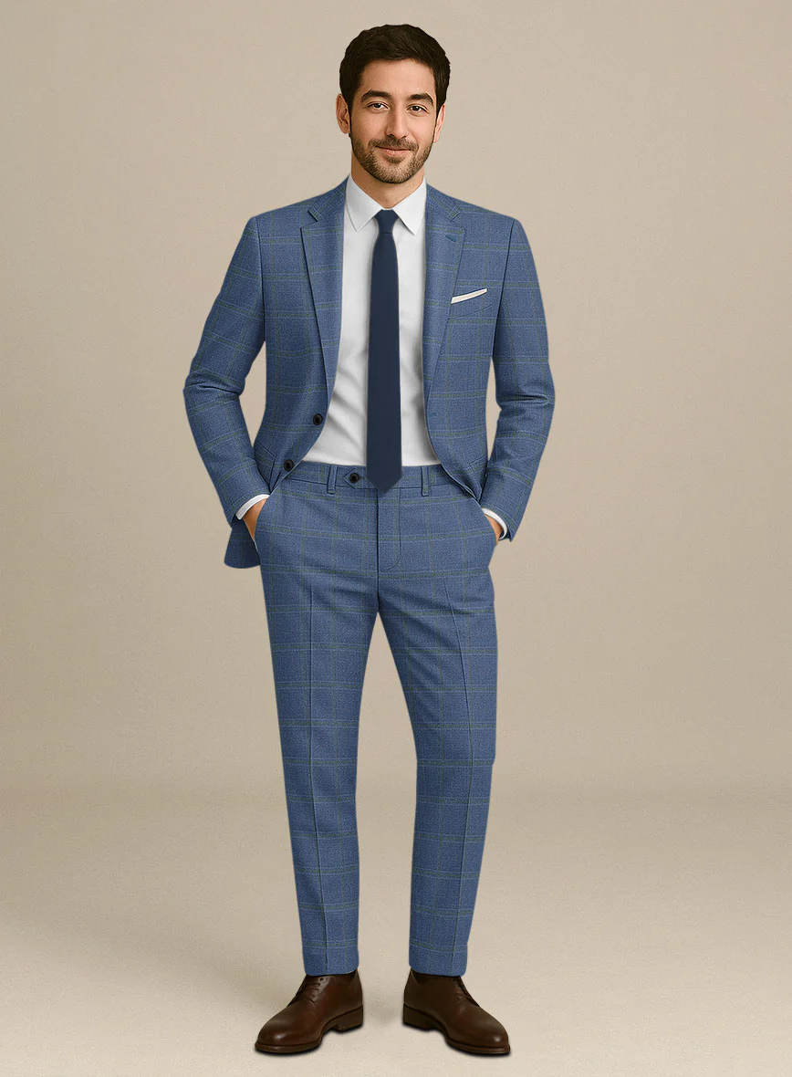 Italian Murano Ivarno Blue Wool Linen Silk Suit