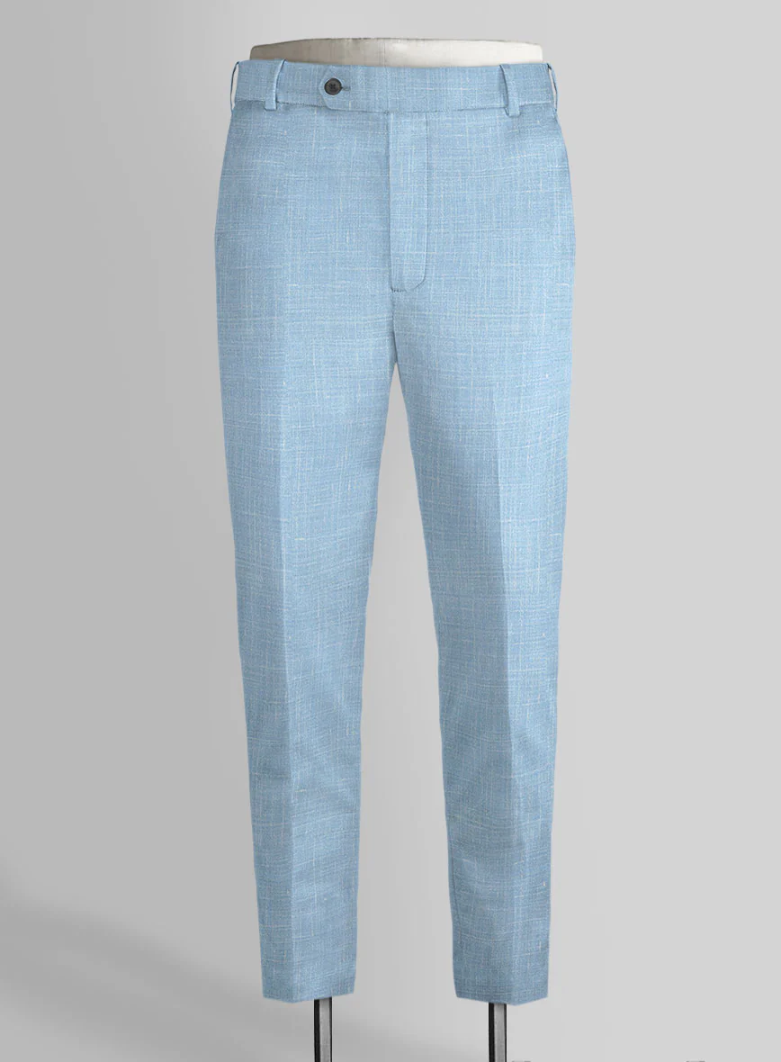 Italian Murano Light Blue Wool Linen Pants