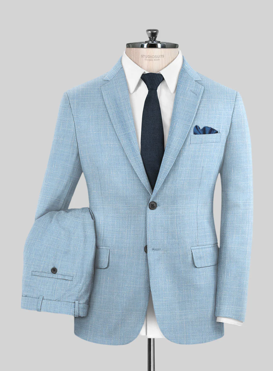 Italian Murano Light Blue Wool Linen Suit