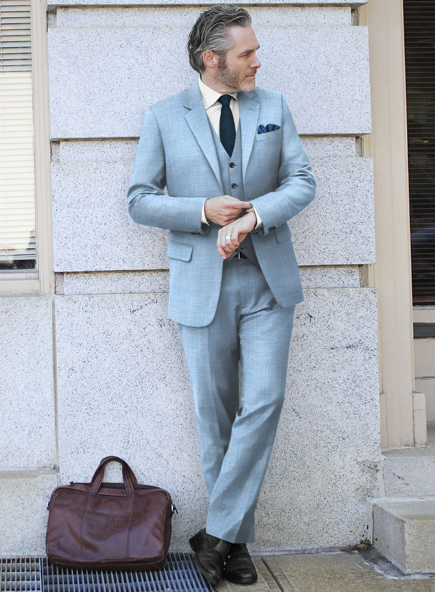 Italian Murano Light Blue Wool Linen Suit - Image 2