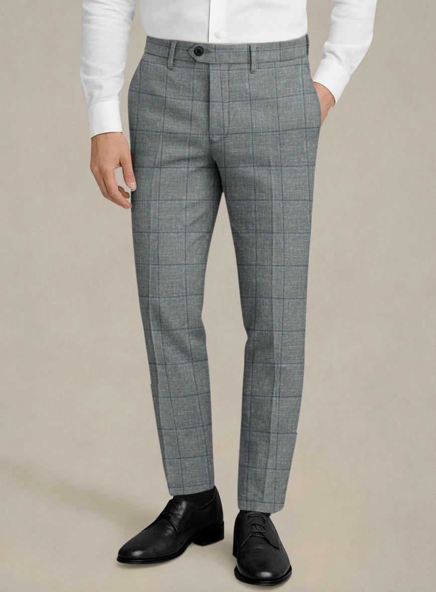Italian Murano Light Gray Wool Linen Silk Pants