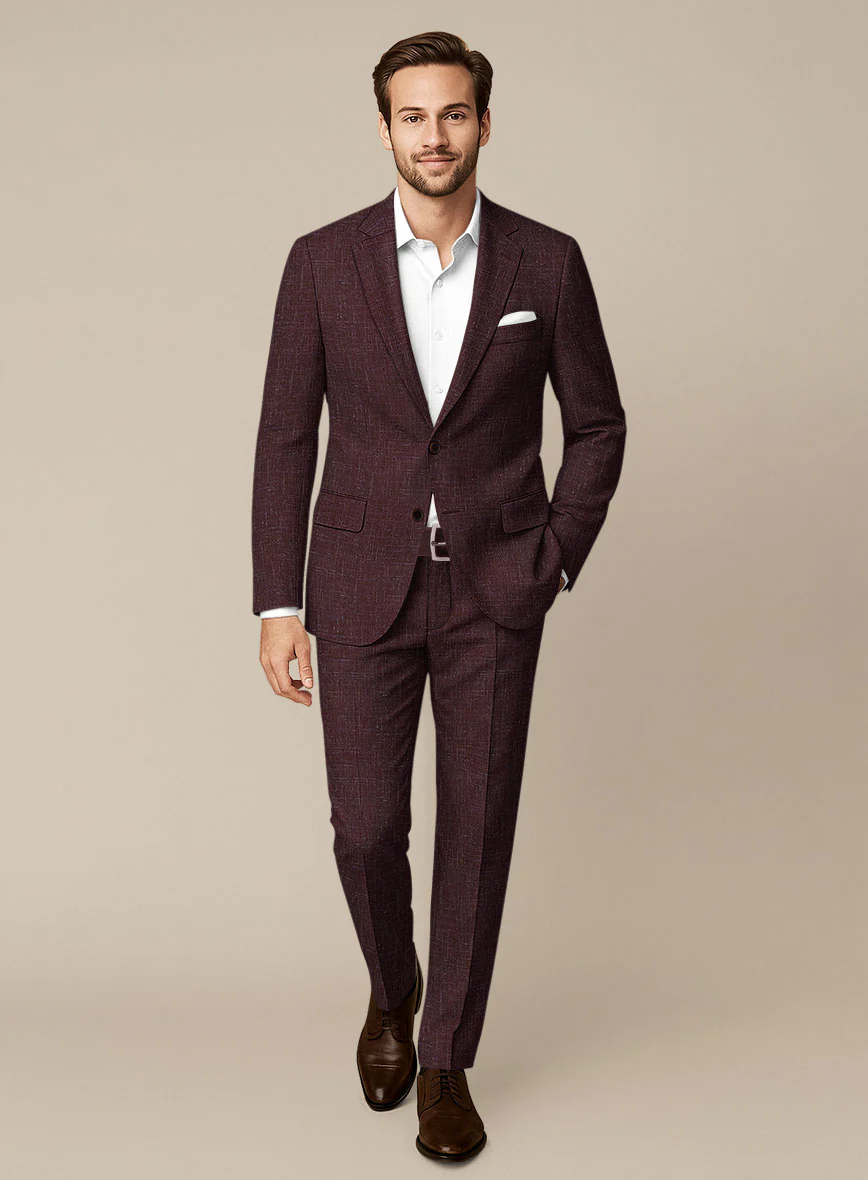 Italian Murano Maroon Wool Linen Suit