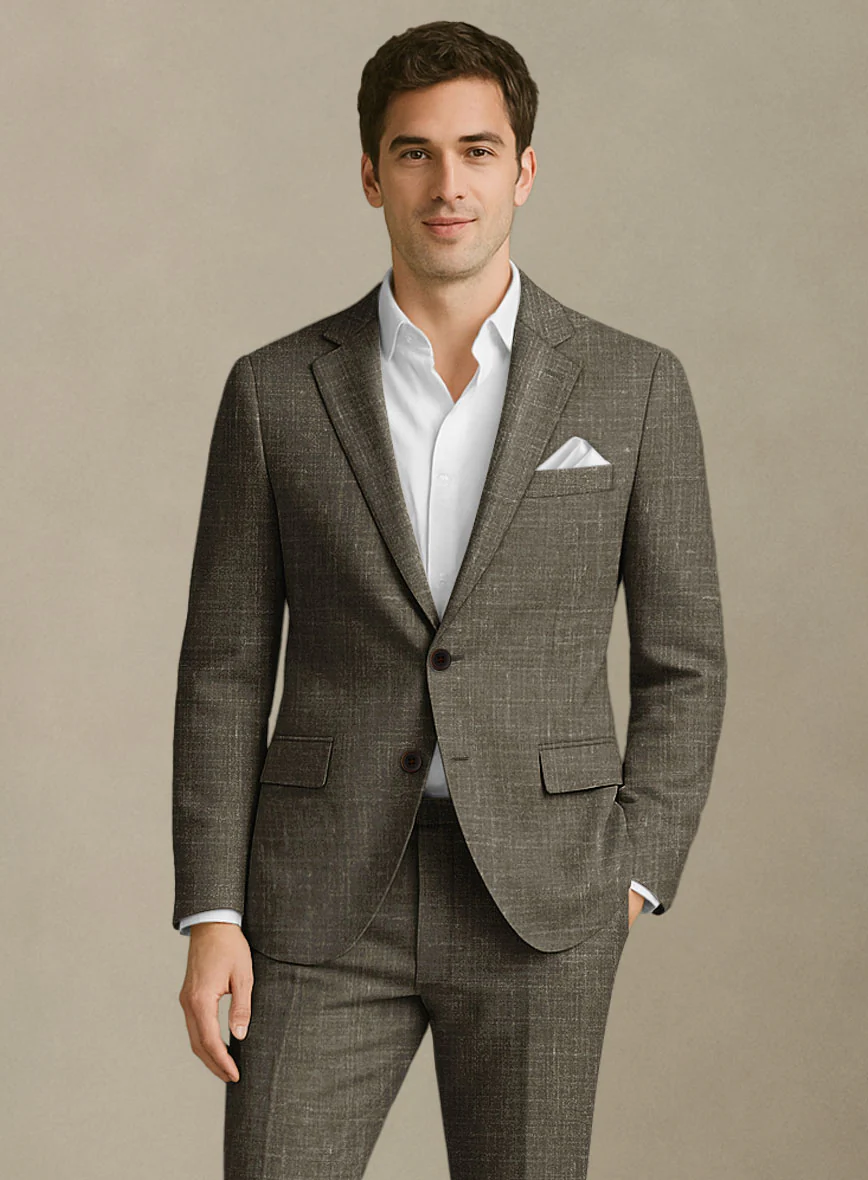 Italian Murano Mud Brown Wool Linen Jacket - Image 2