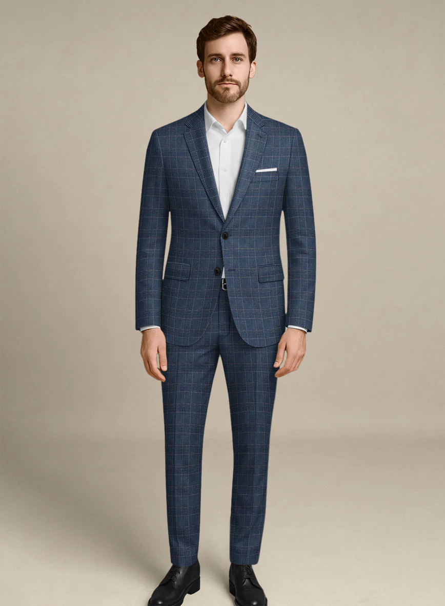 Italian Murano Najela Blue Wool Linen Silk Suit
