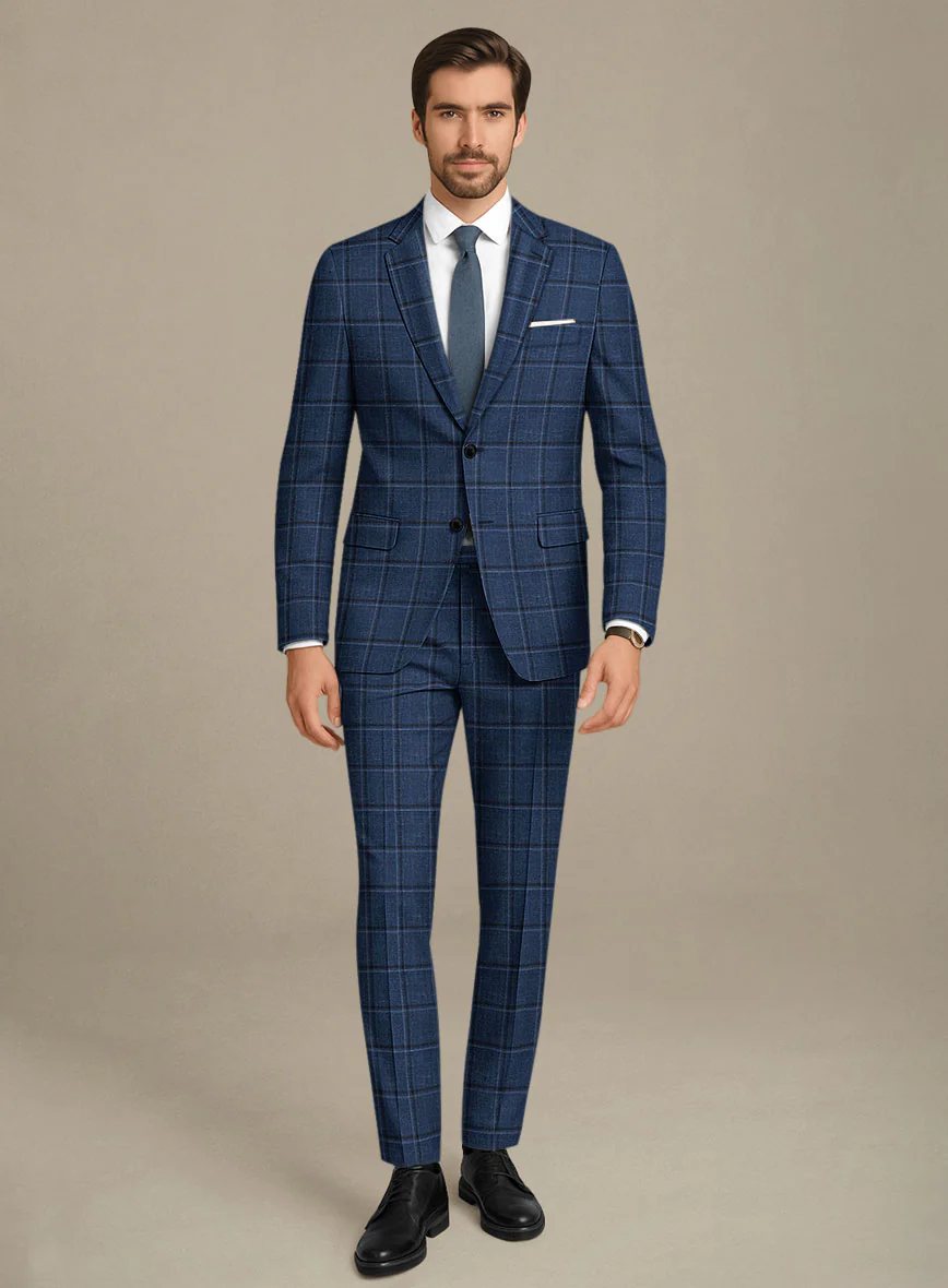 Italian Murano Odi Blue Wool Linen Silk Suit