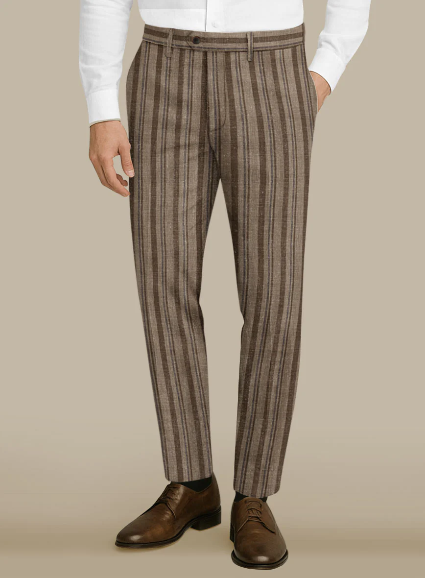 Italian Murano Omini Stripe Wool Linen Silk Pants