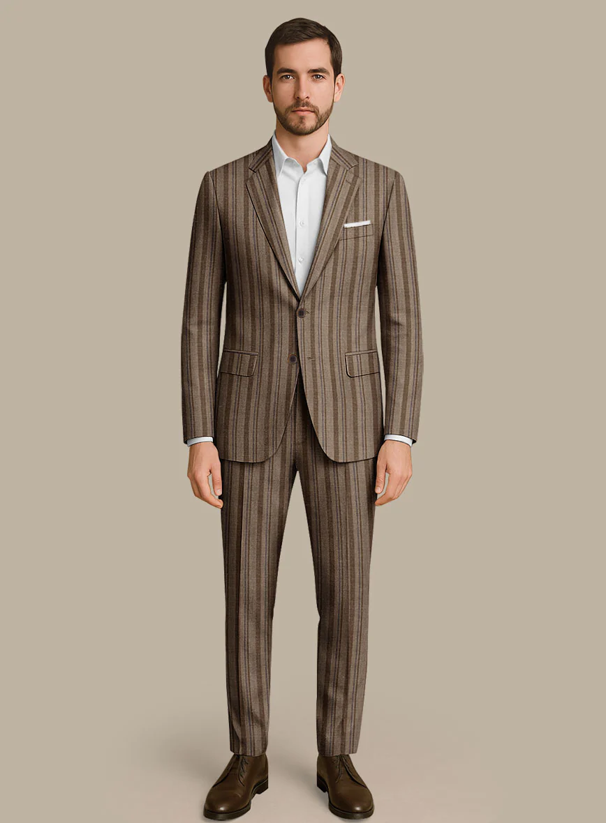 Italian Murano Omini Stripe Wool Linen Silk Suit