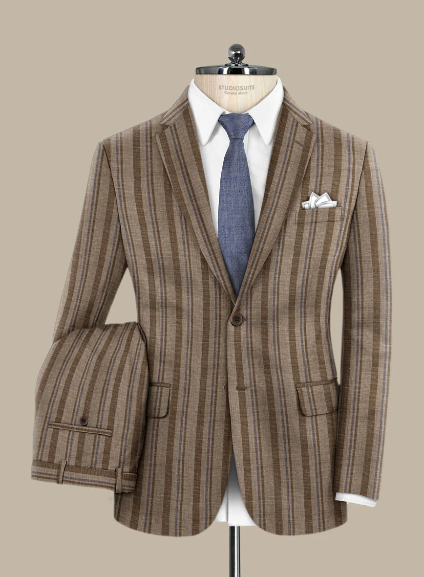Italian Murano Omini Stripe Wool Linen Silk Suit - Image 2
