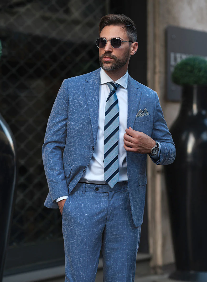 Italian Murano Portland Blue Wool Linen Jacket - Image 2