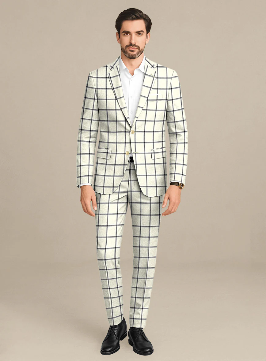 Italian Murano Recamo Ivory Wool Linen Silk Suit