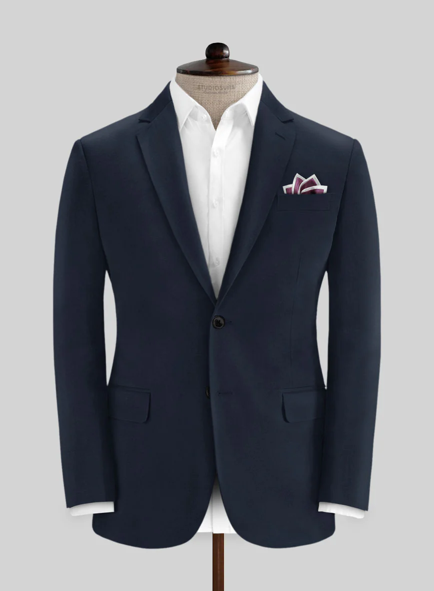 Italian Navy Blue Cotton Stretch Suit - Image 3