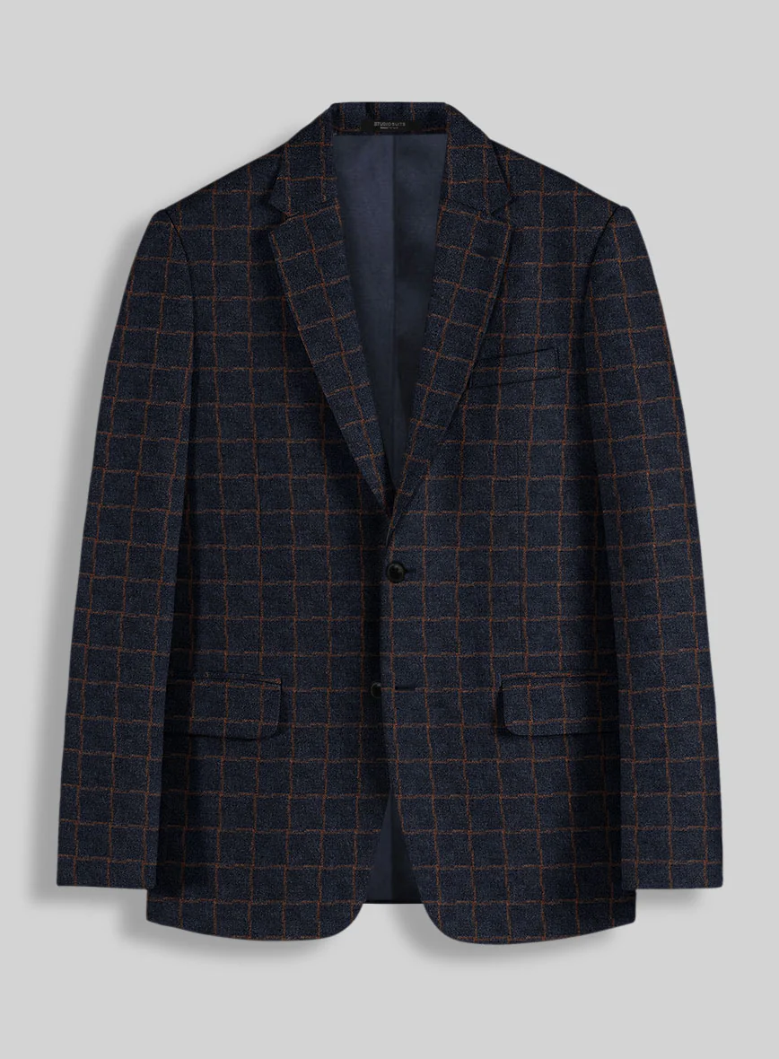 Italian Navy Terra Check Tweed Jacket