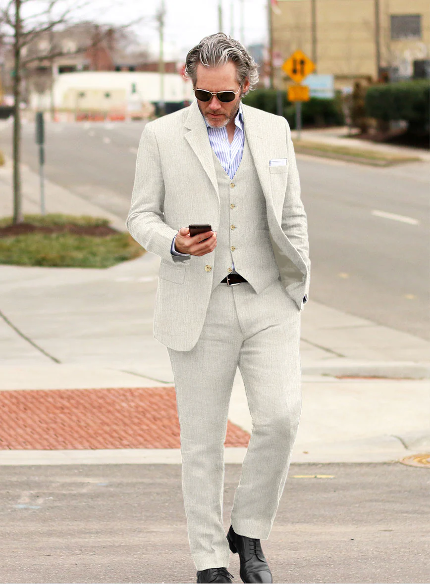 Italian Prato Beige Dobby Linen Suit - Image 2