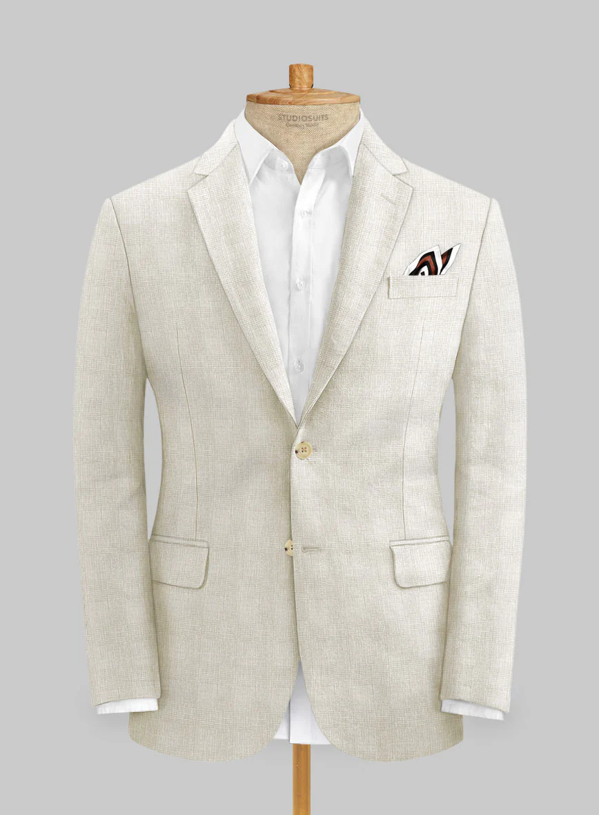 Italian Prato Beige Glen Linen Suit - Image 3