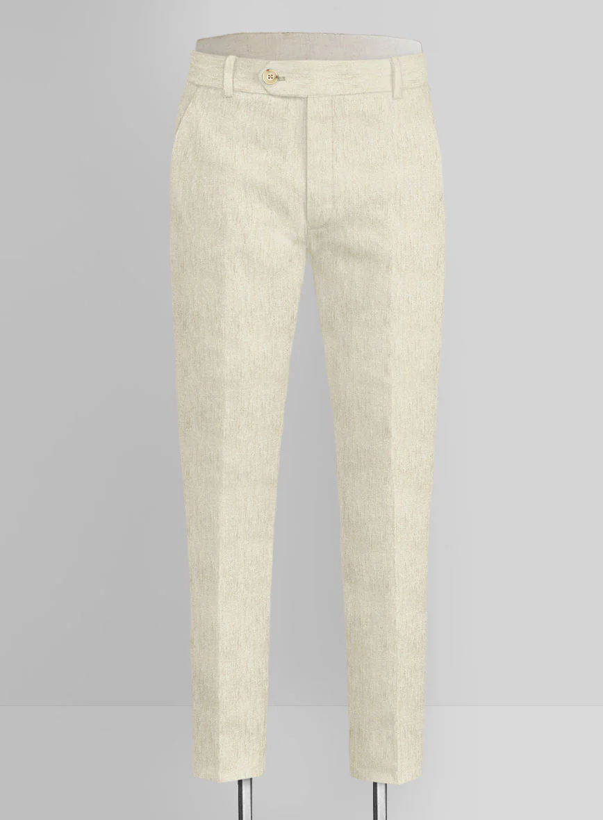 Italian Prato Beige Herringbone Linen Pants - Image 2