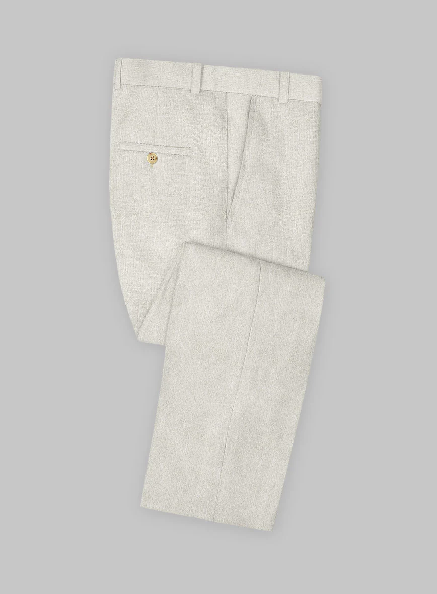Italian Prato Beige Sharkskin Linen Pants