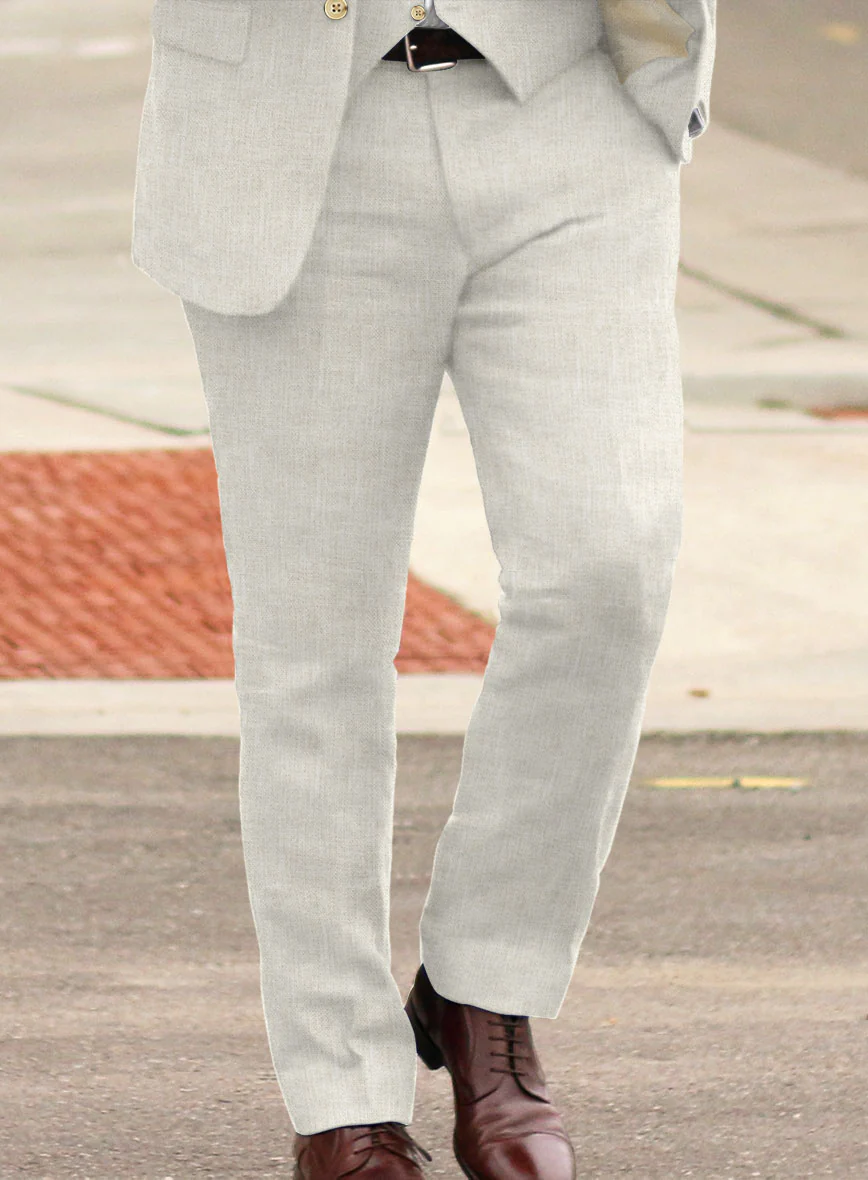 Italian Prato Beige Sharkskin Linen Pants - Image 2