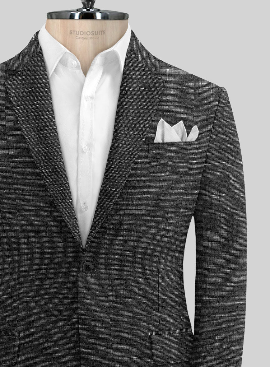 Italian Prato Black Chambray Linen Jacket - Image 2